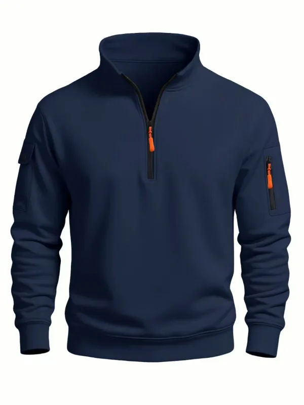 2025 Autumn and Winter New Men's T-Shirt Sweatshirt Casual Sports Casual Long Sleeved High Neck Half Zipper Windproof Top