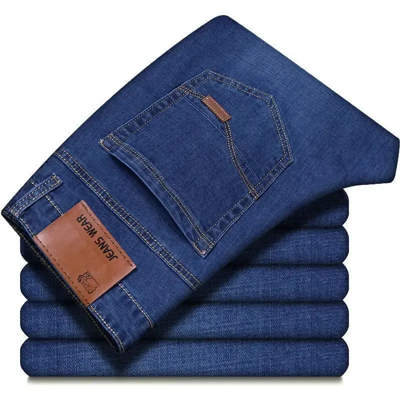 2025 New Business Men's Jeans Casual Straight Stretch Fashion Classic Blue Black Work Denim Pant Trousers Male Clothing — image 9