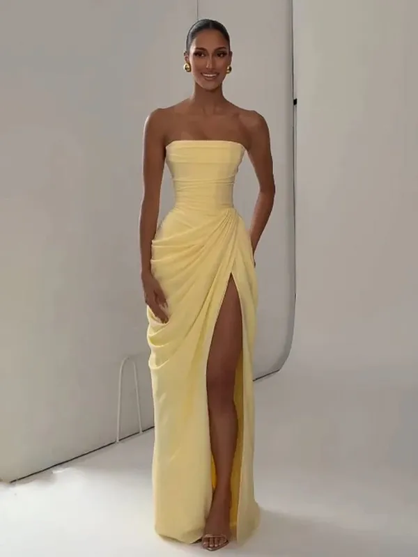 Elegant Solid Pleated Halter Women's Dress Fashion Sleeveless Backless Waist-cinching Split Maxi Dresses Summer Party Gowns 2026 — image 14