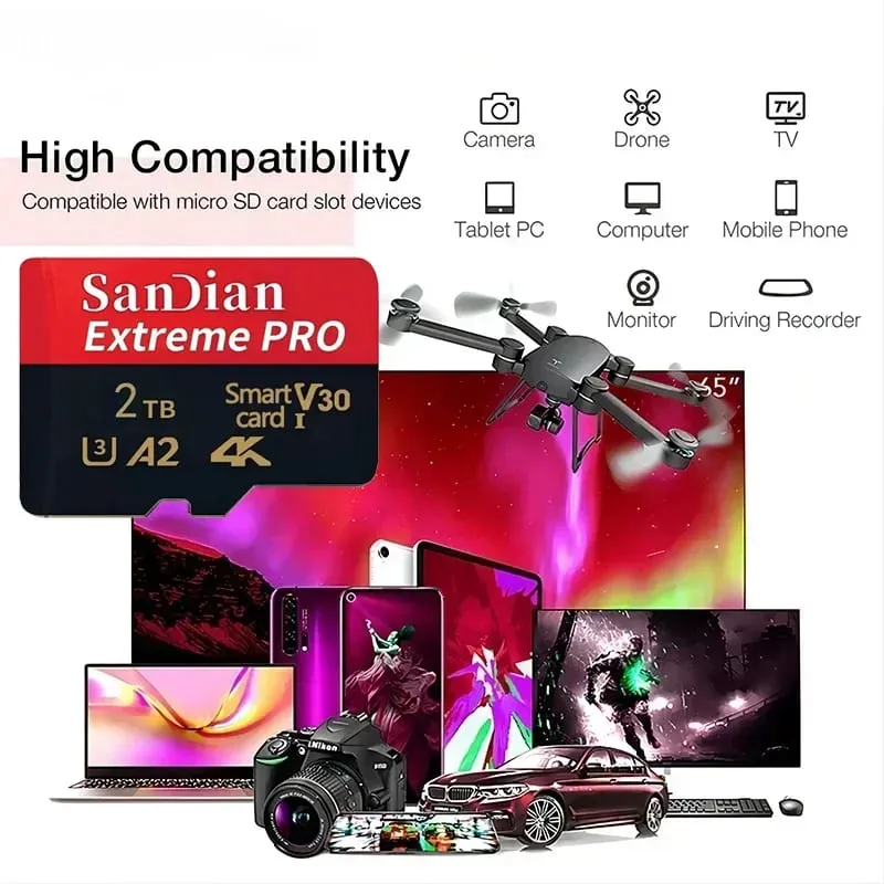 Class 10 U3 V30 Waterproof Memory SD Cards with USB Adapter 128GB 512GB High Speed Micro TF/SD Card for Phone Laptop Camera — image 4