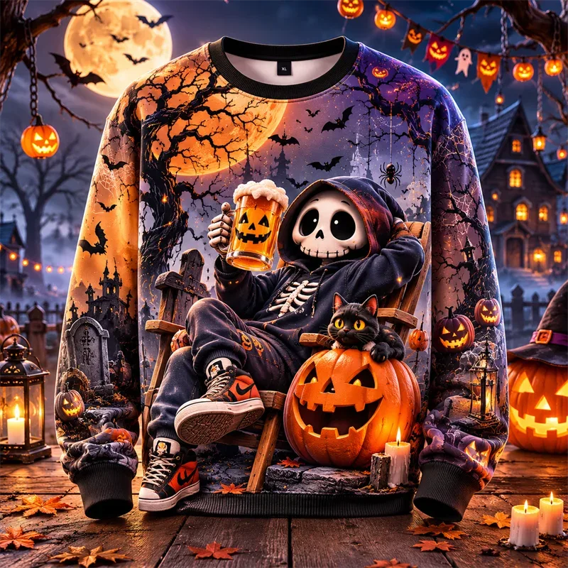 2026 nya pumpatryck halloween sweatshirts Mode trendiga långärmade semesterkläder tröja lösa Streetwear Hip Hop tröjor — image 11