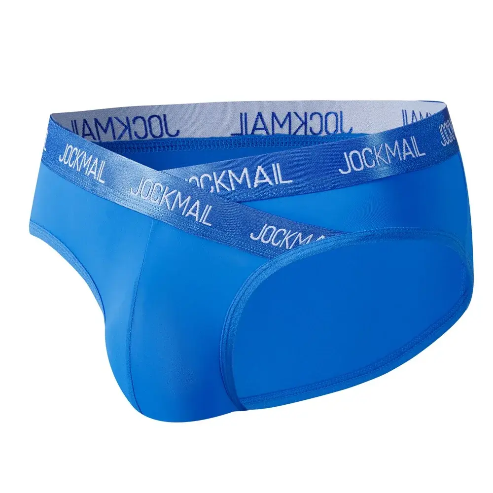 Jockmail Intimo da uomo Vita bassa Lettera sexy Sport traspirante Estate Slip in seta di ghiaccio Borsa grande in nylon Tinta unita Mutandine da uomo — image 1