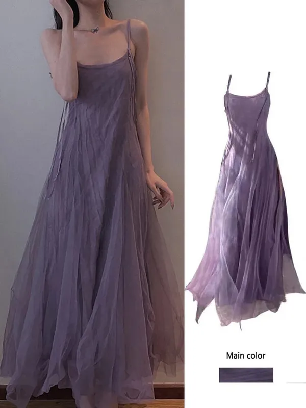 Vestido de malha roxa com efeito emagrecedor na altura do tornozelo com alça para mulheres plus size que esconde a barriga Vestido evasê estilo coreano...