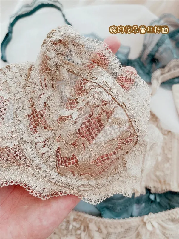 Feminino ultra-fino renda roupa interior conjunto de sutiã reunindo anéis de aço superior transparente tamanhos grandes lingerie cuecas terno — image 7