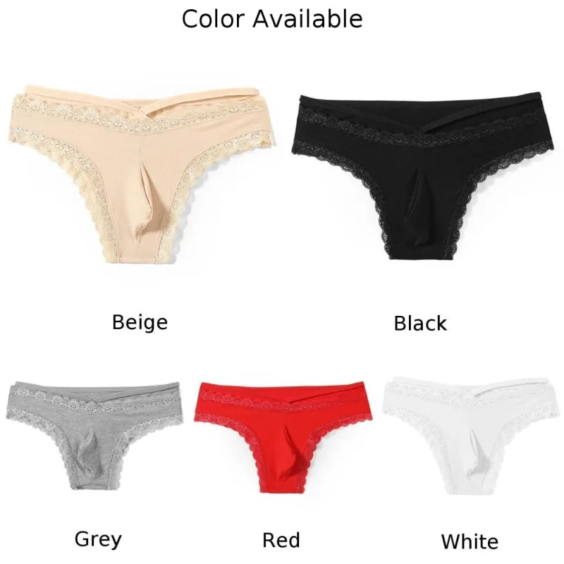 Herr Spetskant Sissy Gay Seamless Trosor Underkläder Medel midja Bulge Pouch Underkläder Solid Herrunderkläder med spetskant — image 2