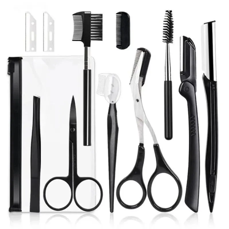 4/11/12 Pcs New Eyebrow Trimmer Set Scissors Tweezers Eyebrow Razor Scraping Eyebrow Comb Razor Eyebrow Clip Makeup Tools Sets — image 8