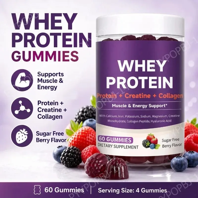 Protein Gummies with Whey Creatine Collagen 12g Protein Muscle Support Energy Nutrition Sugar Free Fitness Supplement 60 Gummies — image 2