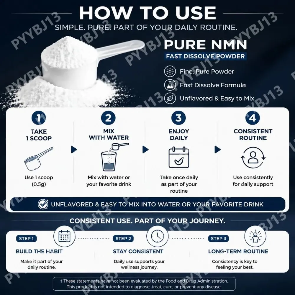 NMN Supplement Powder Nicotinamide Mononucleotide 500mg Pure Formula for Men Women Cellular Energy Support Daily Nutrition 100g