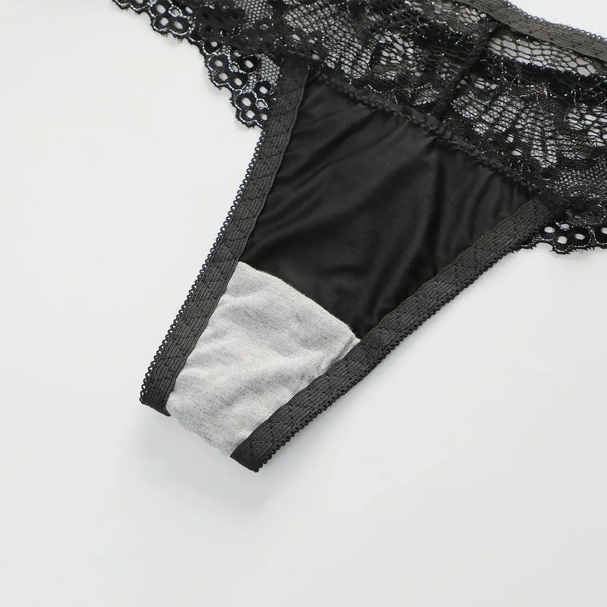 Women's Sexy Embroidered Lace Underwear Set with Steel Ring Padded Strapless Bra Set Adjustable Straps Push-Up Support B6116