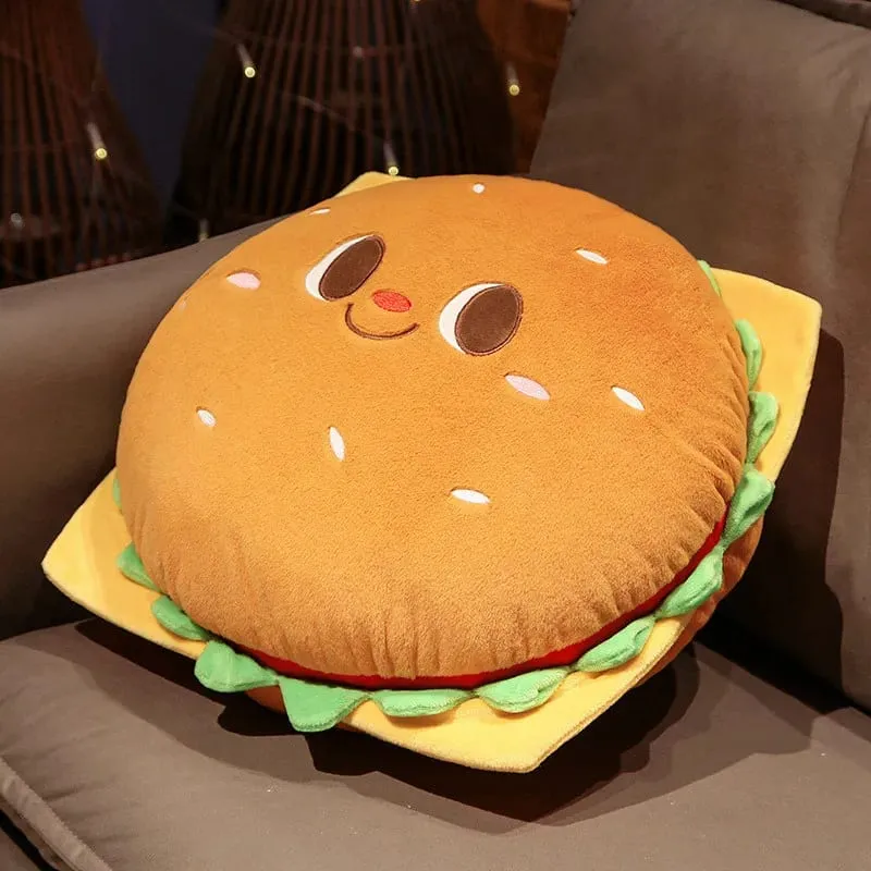 Cute Food Plush Throw Pillow Stuffed Toast Hamburger Cushion Smiling Face Happy Plushie Sofa Home Decor Gift