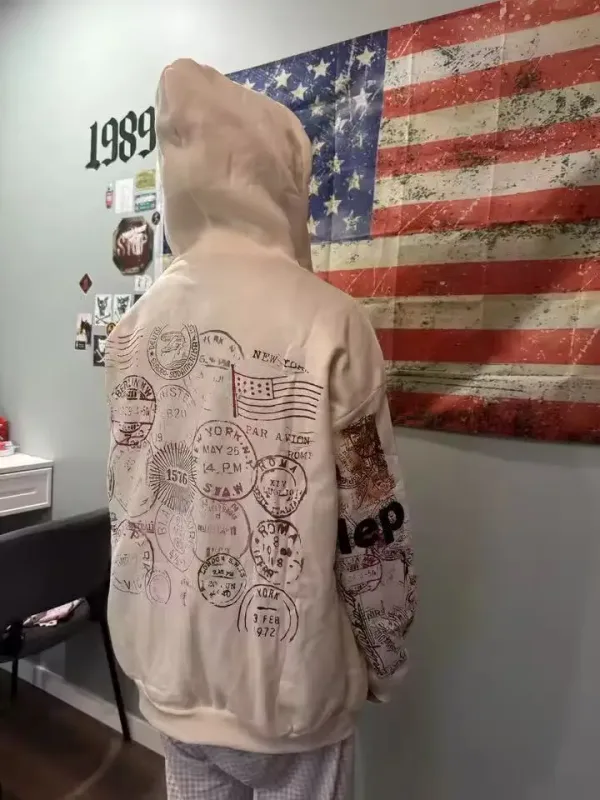 เสื้อแจ็คเก็ตซิปHoodie Apricotพิมพ์ตัวอักษรการ์ตูนแฟชั่นRetro Y2K High Streetผู้ชายและผู้หญิง — image 4