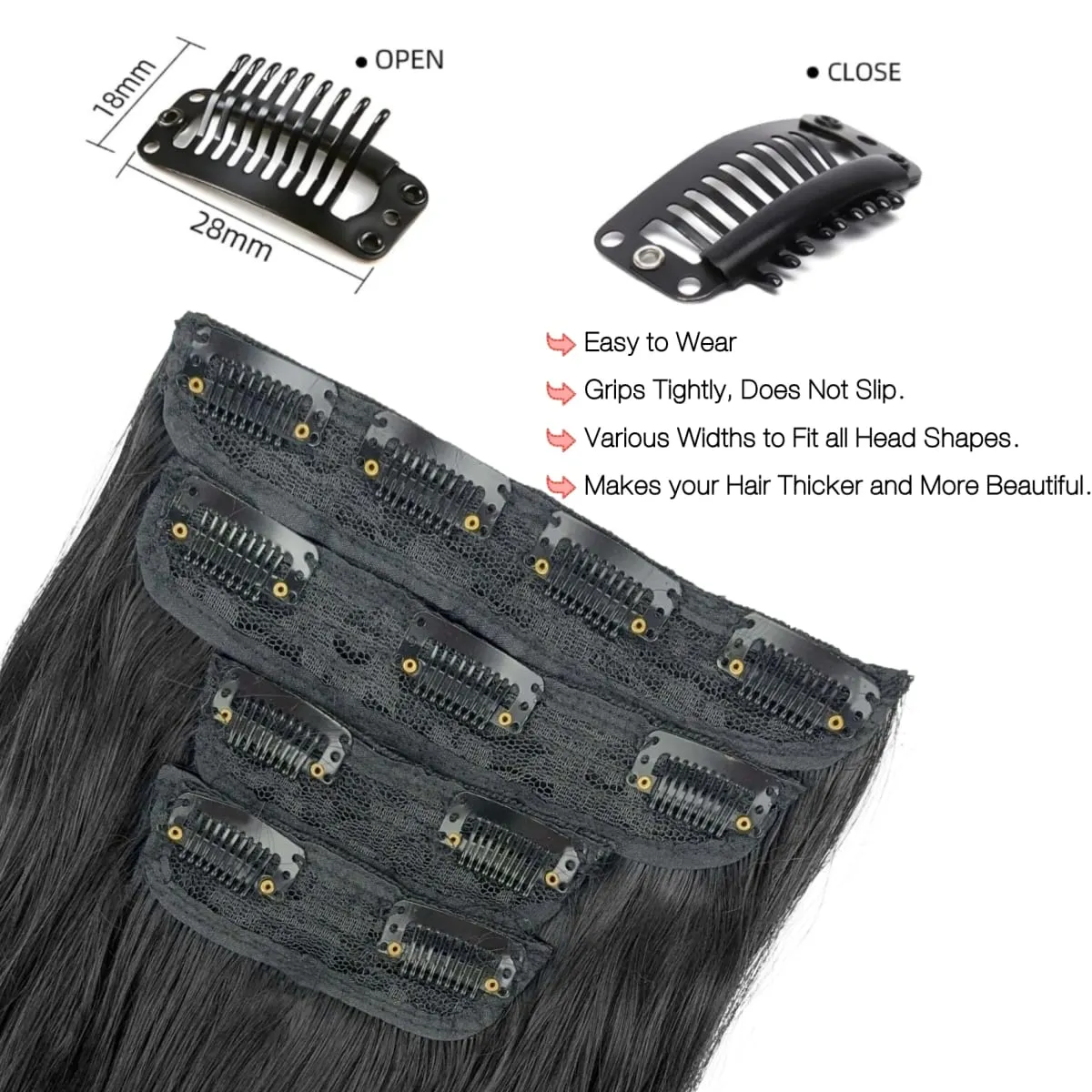 4-Piece Set Women's Synthetic Clip-in Wig Extensions Long Wavy Thick Clip-in Wig Pieces Voluminous Wig