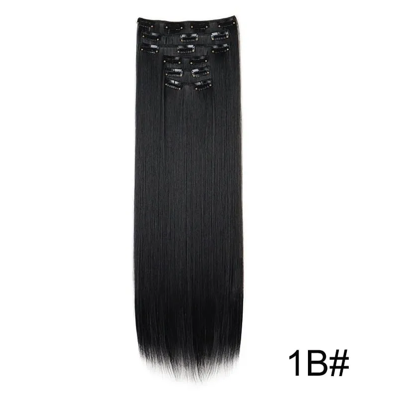 24Inch Synthetic 6pcs/set Long Straight Hair Extension Increasing Volume Extending Soft Comfortable Hairpiece for Women