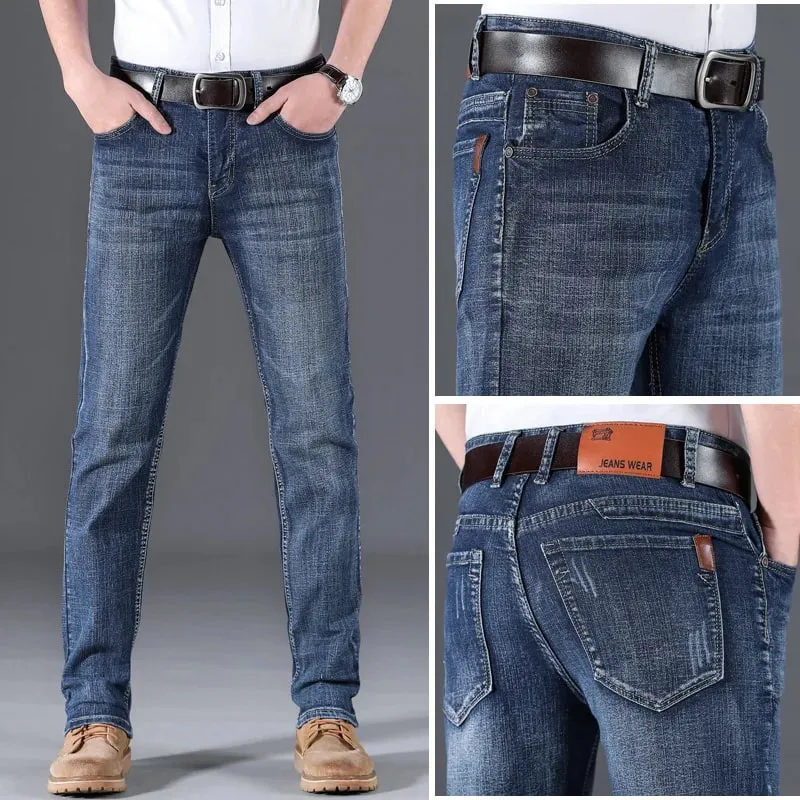 2026 Men NEW Men's Fashion Business Jeans Classic Style Casual Stretch Slim Jean Pants Male Brand Denim Trousers Black Blue Mens — image 2