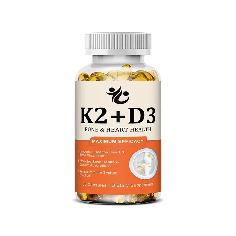 Cápsulas de vitamina D3 + K2 apoiam a absorção de cálcio, bem-estar ósseo e articular, função cardiovascular e saúde do sistema imunológico