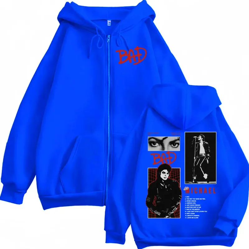 King of Pop Michael Jackson Bad Era Tour Zip Up Hoodies Men Women Fashion Harajuku Jacket Sweatshirts Casual Fleece Zipper Coats — image 5