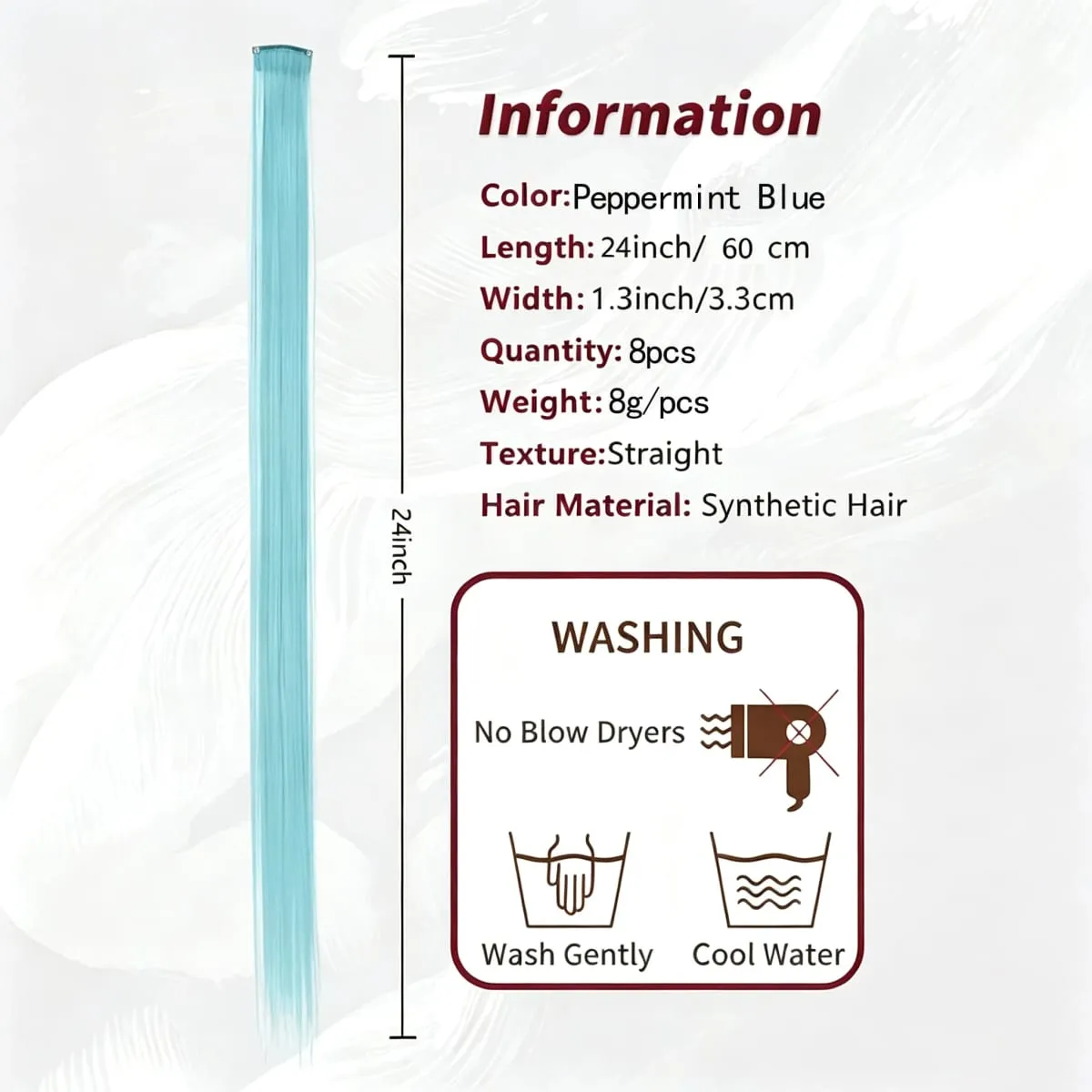 Extensions de cheveux synthétiques à Clip bleu clair, 6 pièces, Extensions de cheveux synthétiques Cyan brillant, couleur lisse, reflets