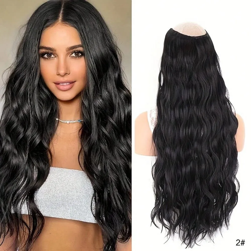 Synthetic Hair Fake Hair Extensions Clip Hairpiece V-Shaped Half Wig Natural Wavy Extension False Strands On Hairpins Women