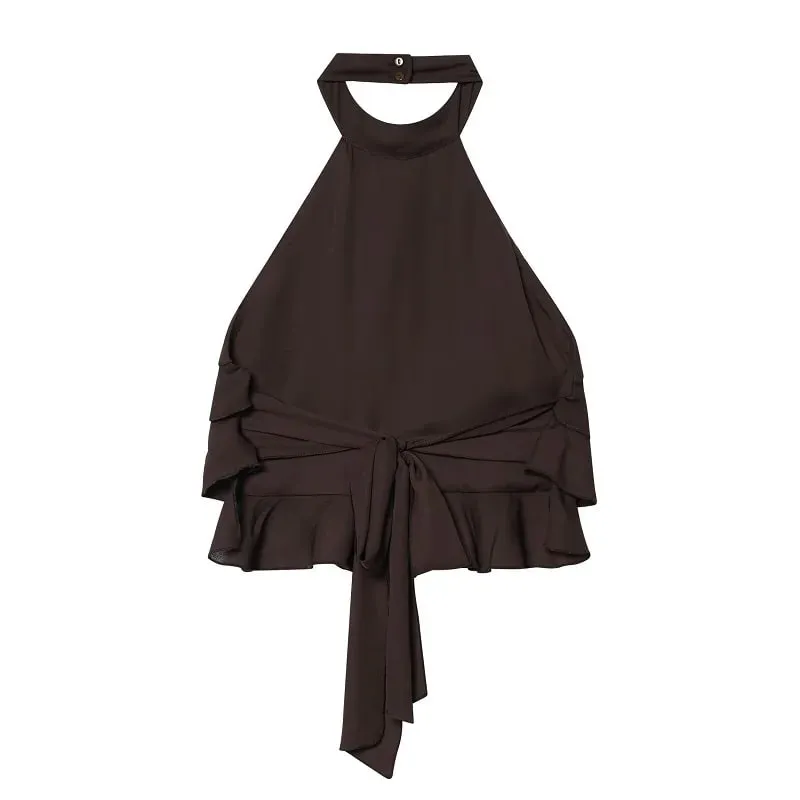 Ruffle Halter Top Women off Shoulder Backless Tops for Women Summer Sleeveless Tops Woman Sexy Camisole Crop Top Female