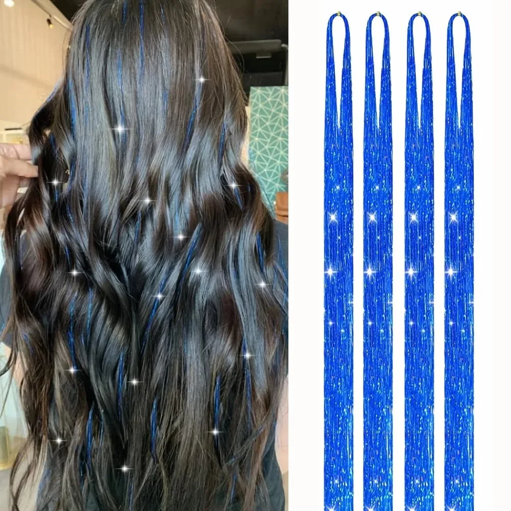 4 Packs 22inch Fairy Tinsel Hair Extensions Kit for Women Holographic Synthetic Hair Extension for Quick Hair Color Change — image 11