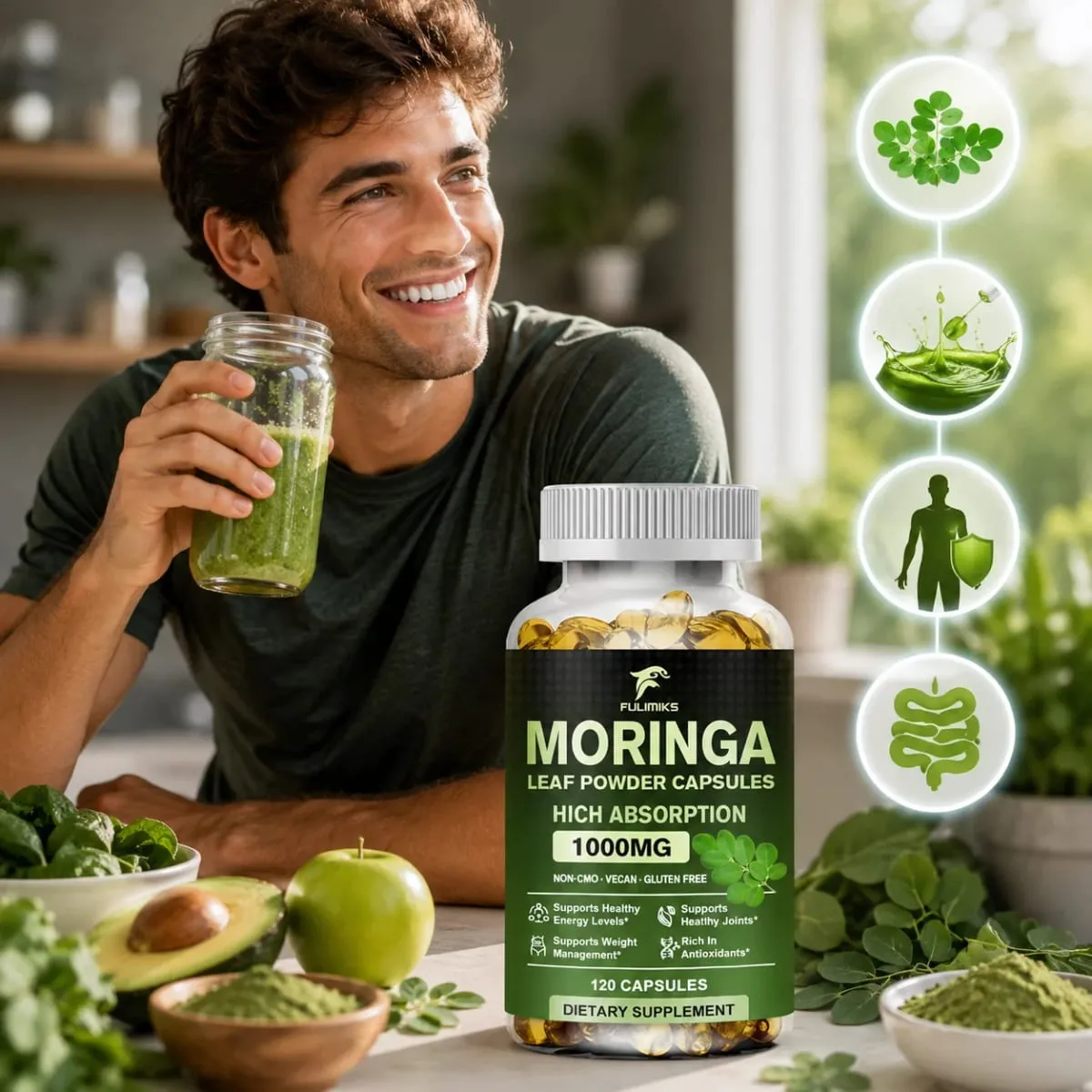 Natural Moringa 1000mg Supplement Supports Immune Defense Digestion Skin Joint Energy & Antioxidant Health — image 2