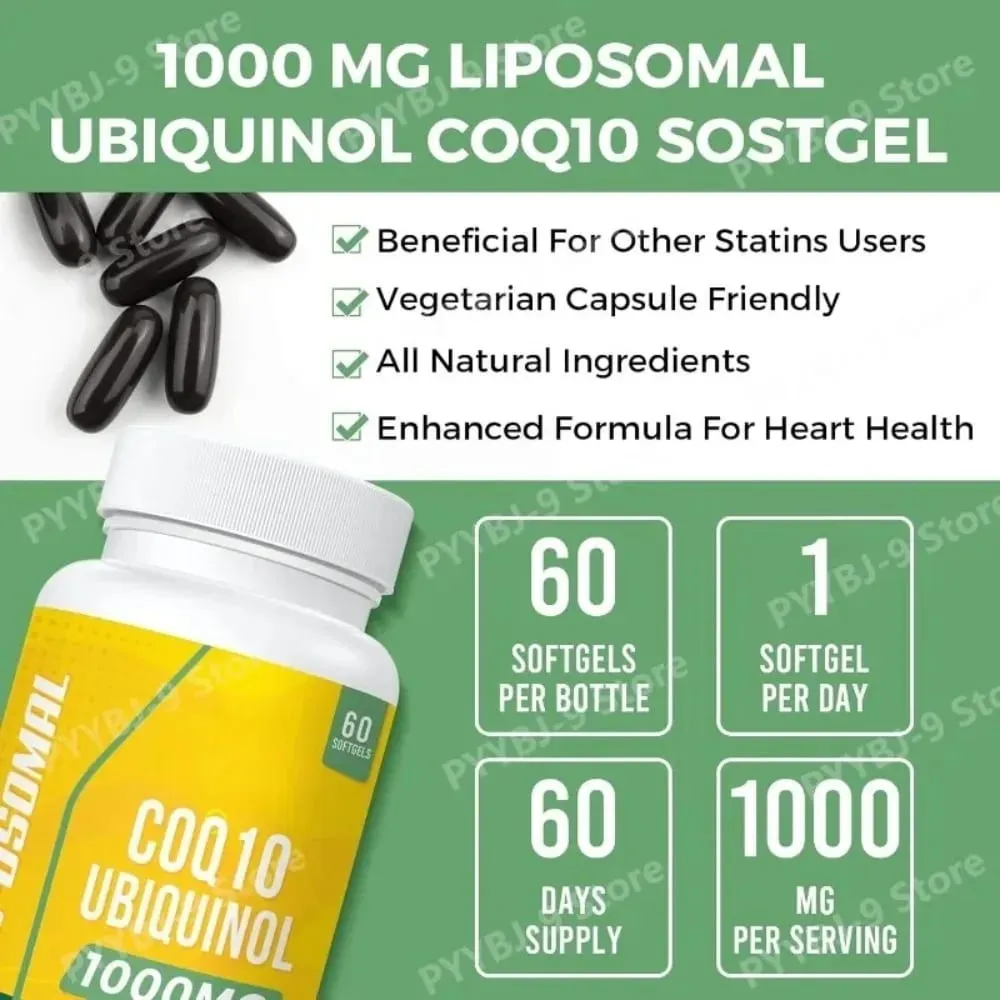 CoQ10 Ubiquinol 1000mg Vegan Softgels 60 Ct Lipossomal Coenzima Q10 de alta absorção para suporte diário antioxidante de energia cardíaca — image 5