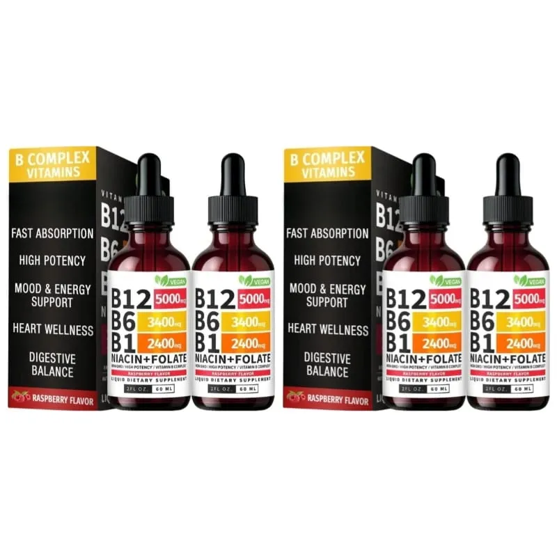 B12 B6 B1 Niacin Folate Liquid Sublingual Vegan B-Complex Drops for Daily Energy and Focus Support Raspberry for Men Women 60 ML — image 8