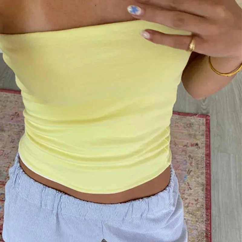 Women Cropped Tube Tops Strapless Off Shoulder Backless Short Tank Summer Party Club Striped/Solid Mini Vest 2025 New — image 10