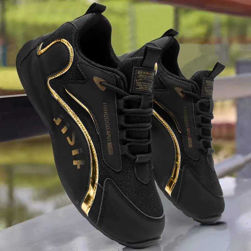 Trendy Black and Gold Color-Blocking Mesh Casual Shoes Men's Breathable Shock-Absorbing Thick-Soled Sneakers Versatile Soft-Soled Non-Slip Men's Shoes for Daily Commuting — image 2