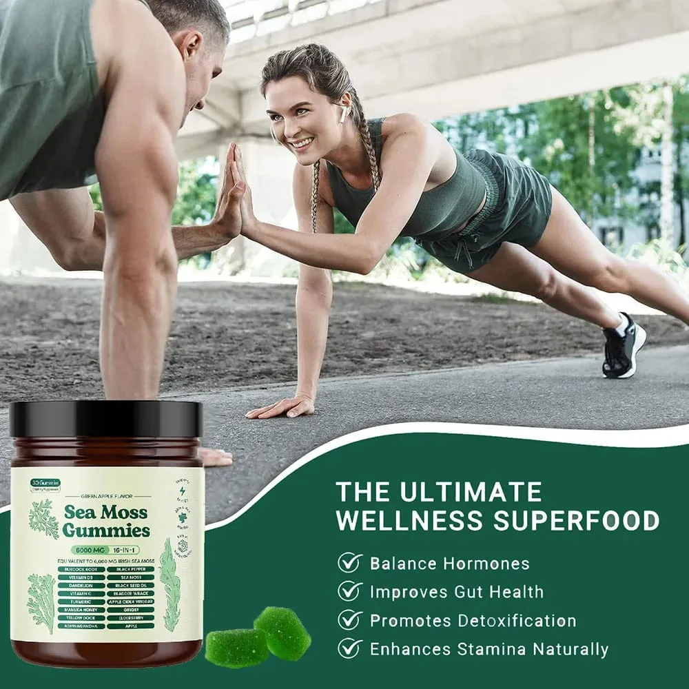 Sea Moss Gummies 16 in 1 6000mg Black SeedOil Ashwagandha Burdockroot - Vegan Sea Moss Gummy for Adults Kids Men Women — image 3