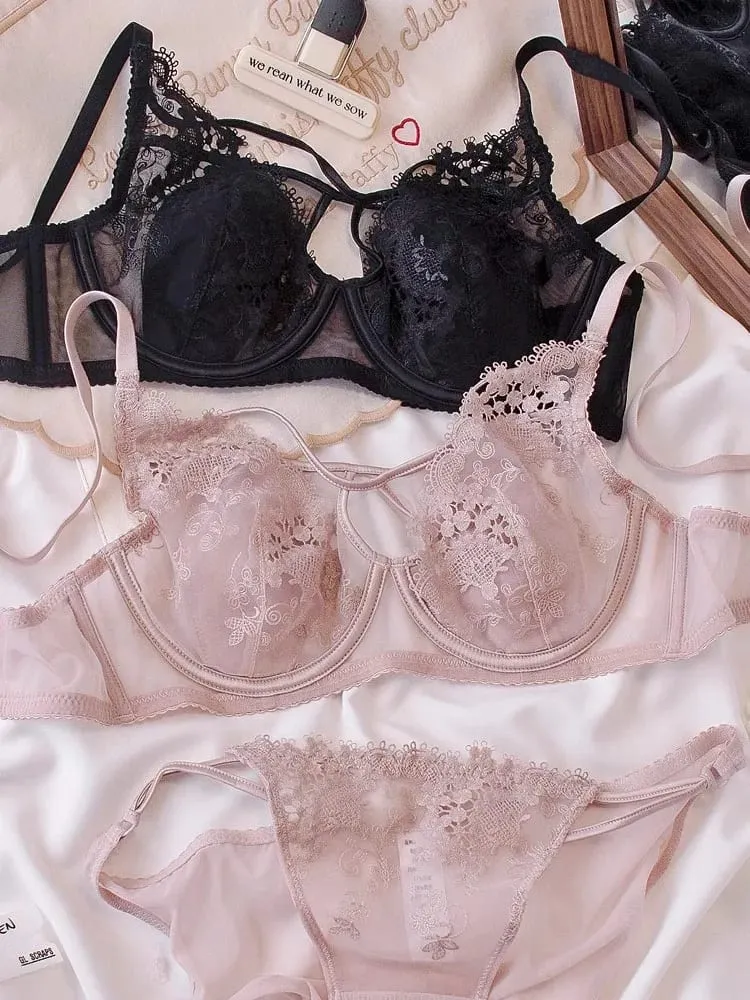 Light Luxury French Lace Underwire Cross Bra Set Bunny Ears Cup Light Luxury Lingerie Sexy Women Flash Sale — image 4