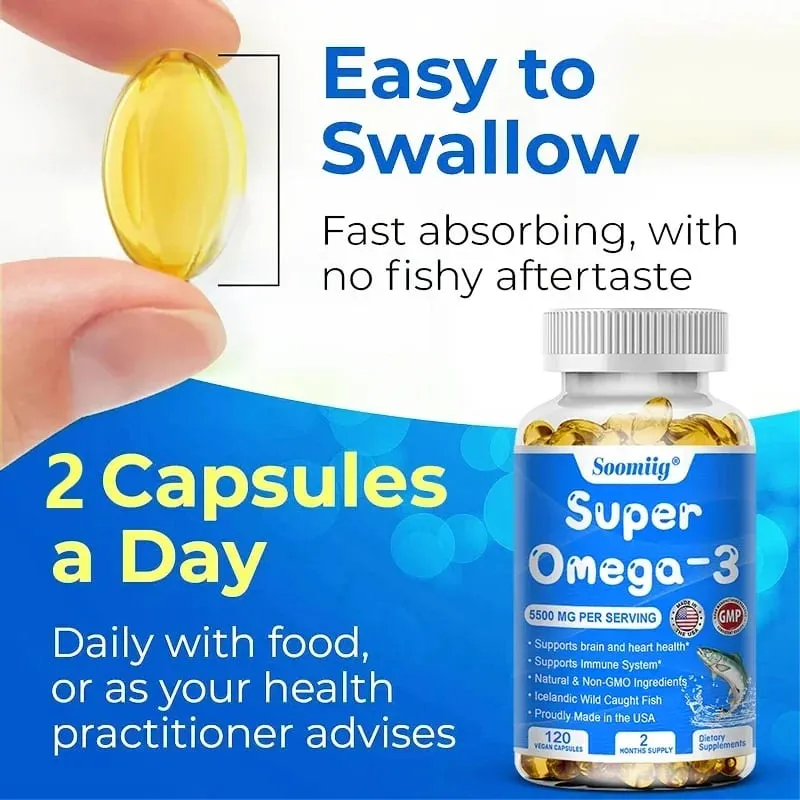 Vildfanget Super Strength Omega 3 Fiskeolie 120 Softgels 5500mg High EPA 1200mg DHA 900mg Ikke-GMO Glutenfrit kosttilskud — image 6