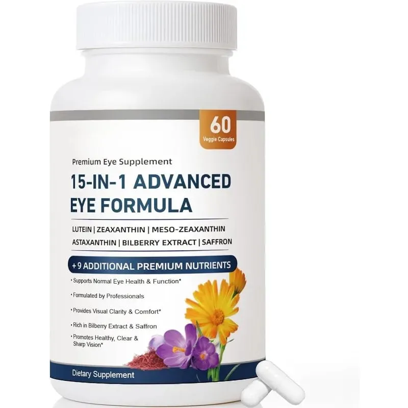 15-in-1 Advanced Eye Formula with Lutein Zeaxanthin Astaxanthin Bilberry & Saffron Visual Comfort Support 60 Capsules