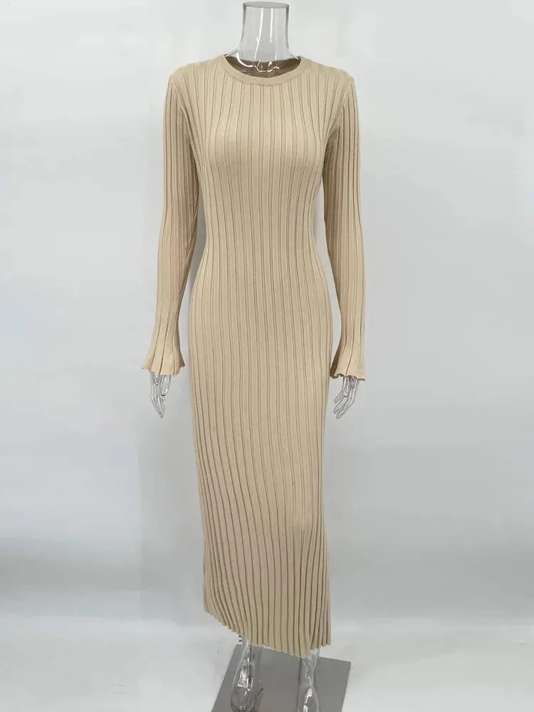 Tossy vestido feminino de malha com cadarço, maxi vestido outono cintura alta moda patchwork manga comprida solto vestido sólido bandagem vestido de malha — image 4
