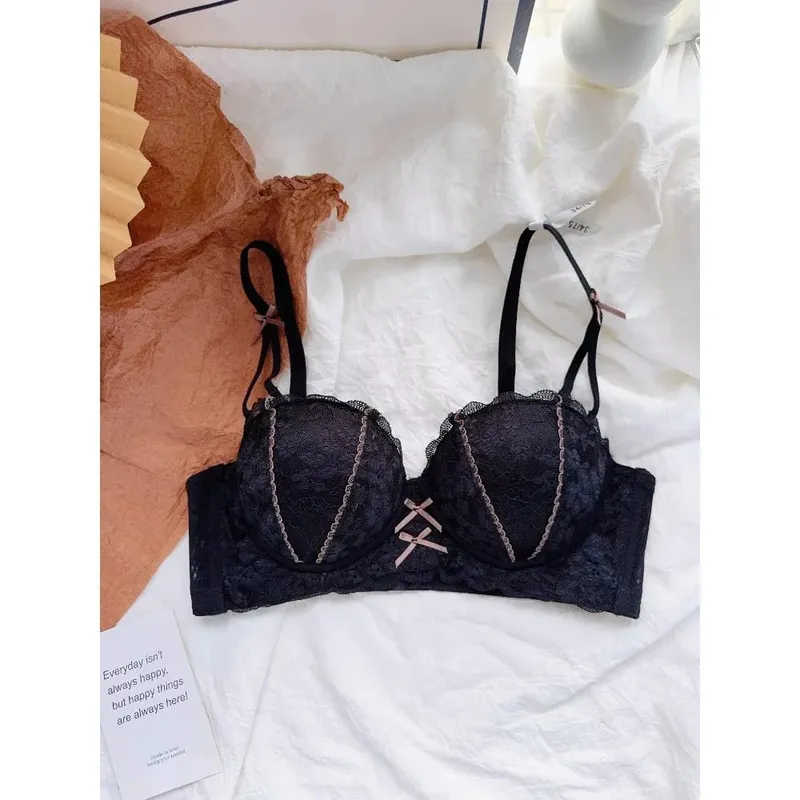 Sweet French Lace Women Bra Set Wire Free Push Up Lingerie Top Side Support Anti Sag Brassiere Panty Suit For Small Bust 32‑38 — image 10