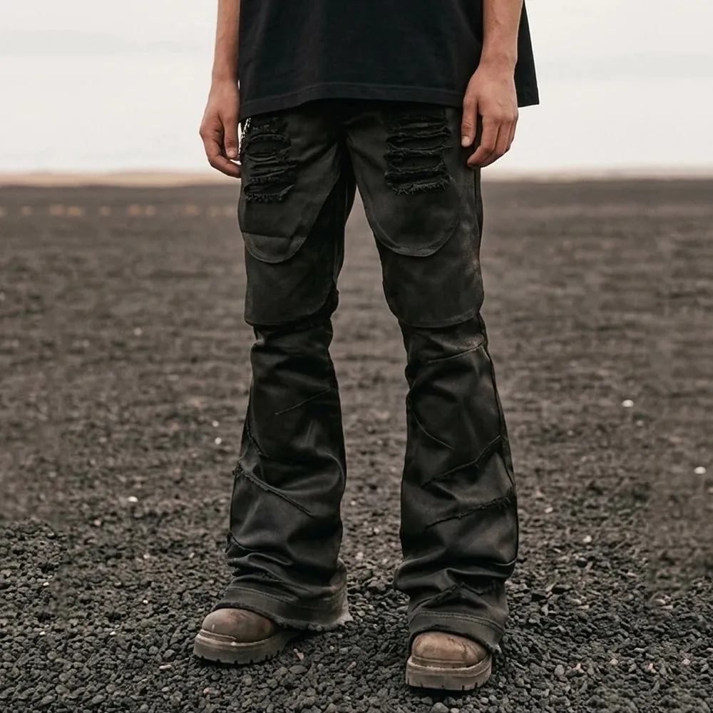 Streetwear Brush Wax Triple Tassel Jeans Pants for Men Frayed Hole Harajuku Ropa Hombre Baggy Casual Denim Trousers Oversized — image 5