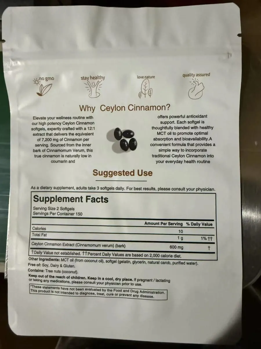 300pcs Ceilão Canela Softgels Ingredientes Puros Suplemento Dietético para Nutrição Equilibrada Suporte Imunológico Fácil Digestão — image 2