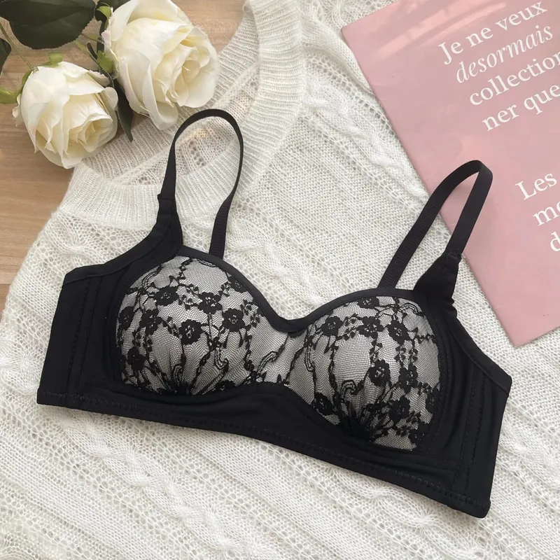 Sexy Push Up Lace Bralette Small Bust Wirefree Comfort Summer Ultra Thin Adjustable Straps Anti-Sagging Lingerie Set S-XL​​ Bra