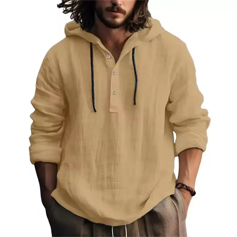 2024 Ny Casual Blus för män Bomull Linne Skjorta Lösa toppar Långärmad T-shirt Vår Höst Casual Herrskjortor — image 10