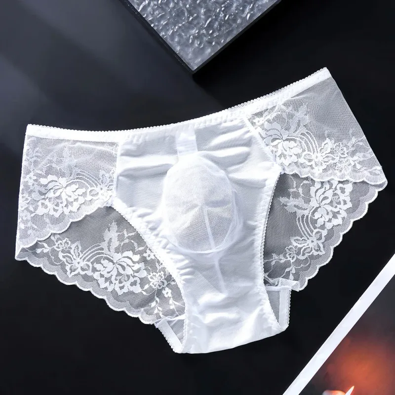Män Spetstrosor Seamless Ice Silk Trosor Underkläder 3D Bulge Pouch Låg midja Gay Trosor — image 6