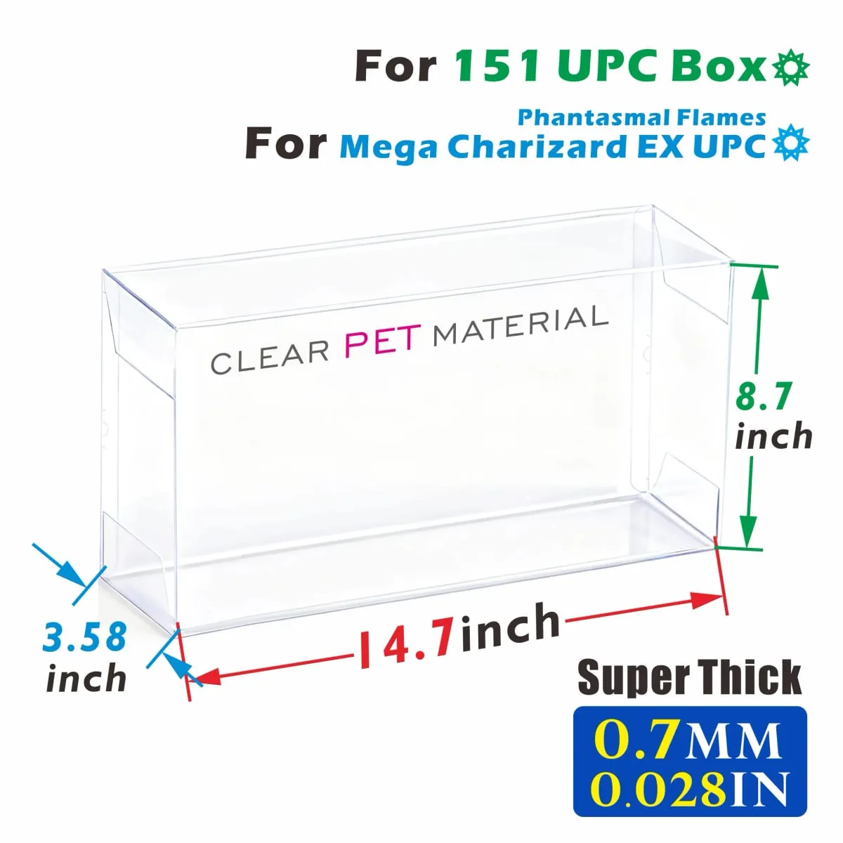 2PCS Clear Plastic Protector Case Super Thick 0.7mm For Mega Charizard EX UPC / 151UPC Box