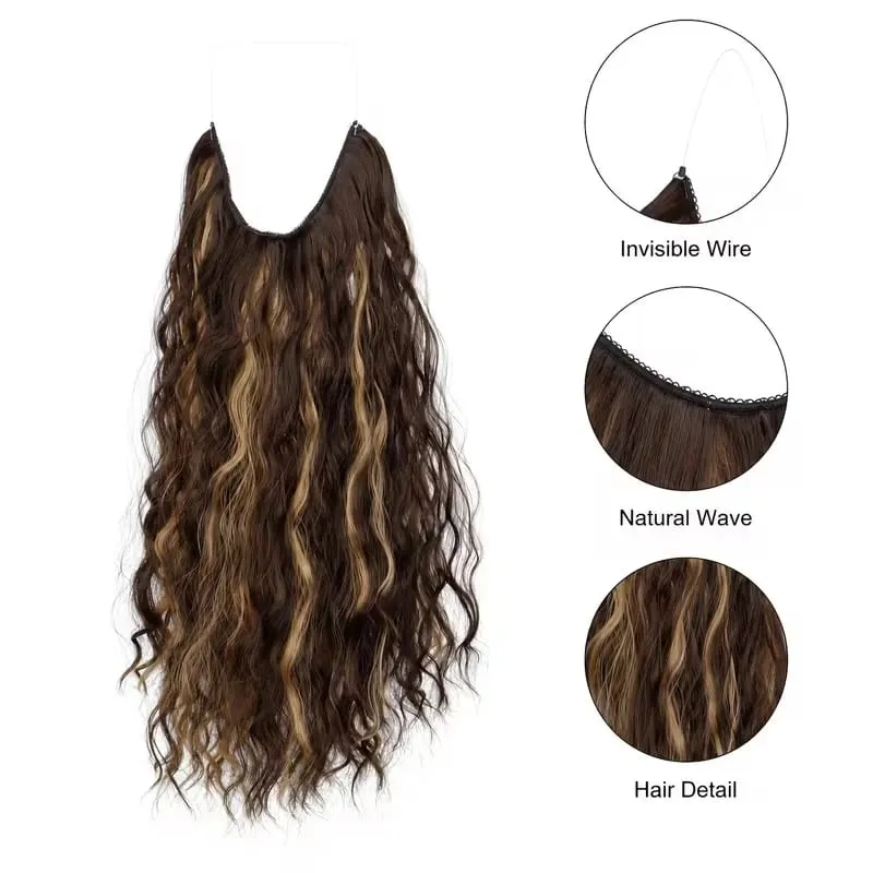 18Inch Synthetic Invisible Fish Line Hair Extensions Long Curly Wavy High Temperature Fiber Hairpiece for Women Daily Party — image 5