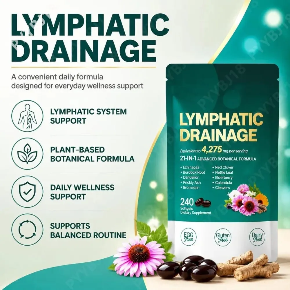 Lymphatic Support Softgels with Echinacea Dandelion Herbal Supplement 21-in-1 Botanical Formula for Lymph Flow System 240 Count — image 2