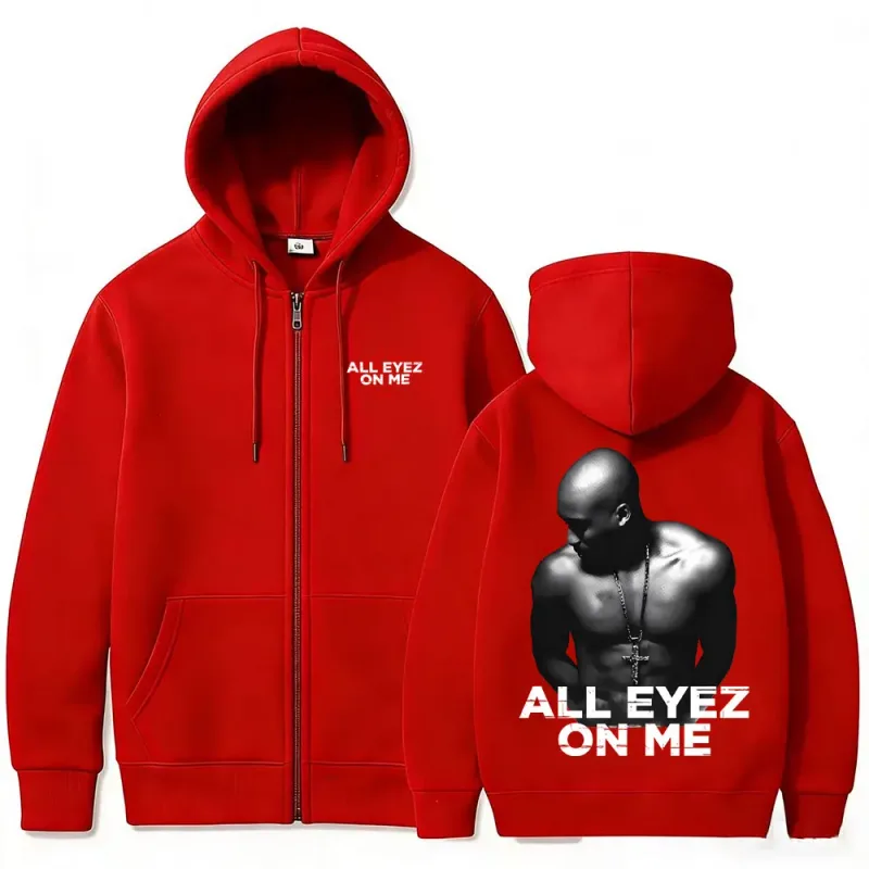 Rapper Tupac 2pac All Eyez on Me Cross Zipper Hoodie Lalaki Babae Hip Hop Fashion Zip Up Hoodies Panlalaki Kaswal Oversized Streetwear — image 4
