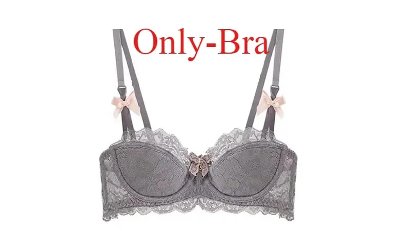Modest French Pure Desire Bralette AB Cup Full Coverage Lace Bra & Set Small Bust Push Up Wireless for Chubby Girl Bow Plus Size — image 11