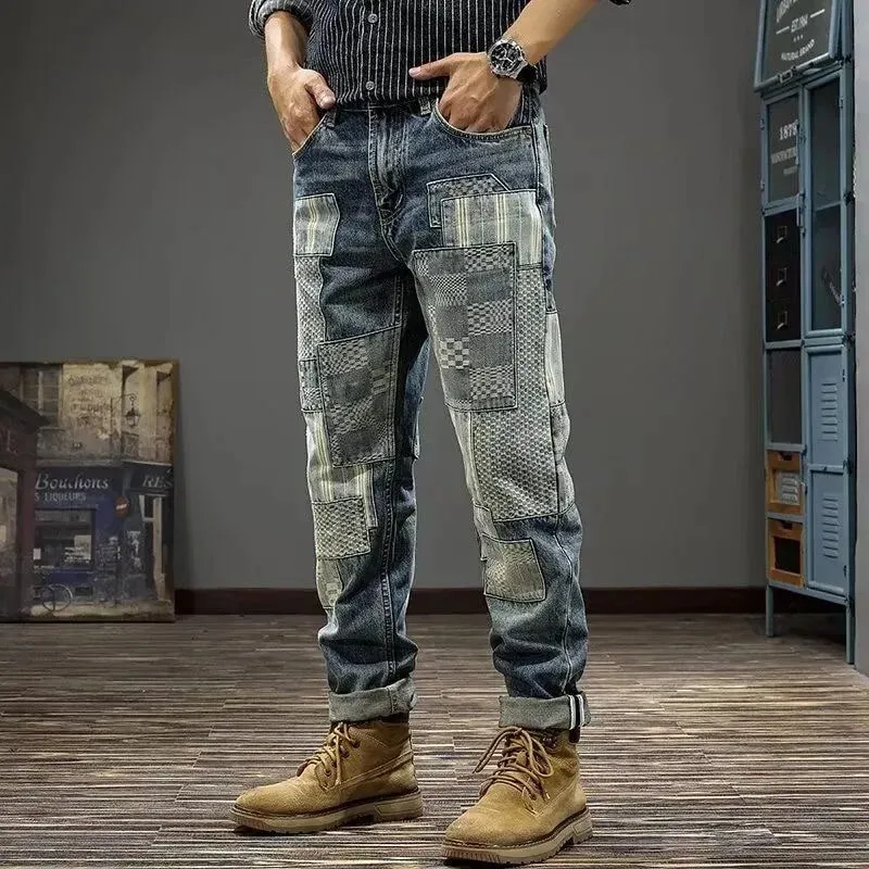 Autumn and Spring New Fashion Trend Retro Sports Straight Leg Printed Jeans Men's Casual Loose Comfortable High Quality Pants