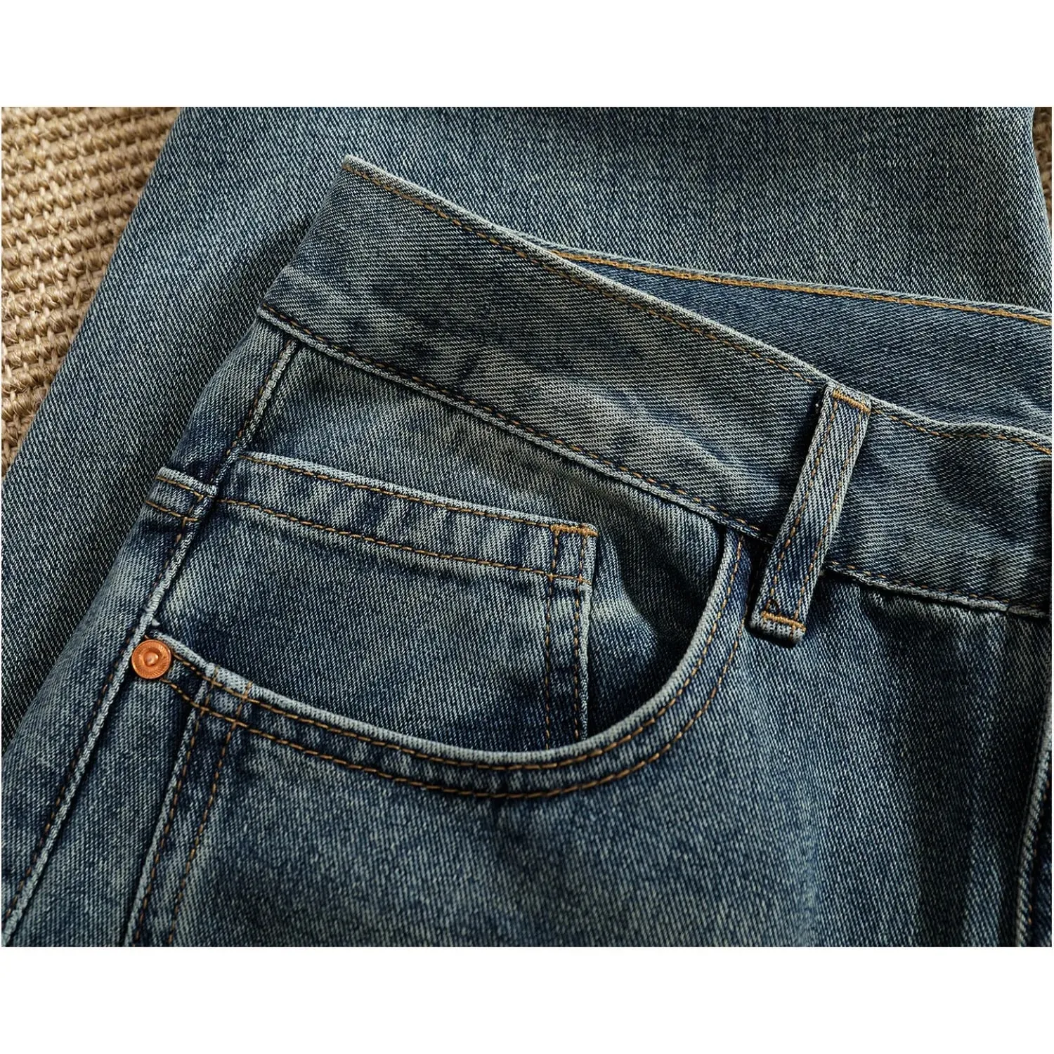 Retro distressed whiskering jeans for men three-dimensional split silhouette wide-leg loose denim trousers — image 5