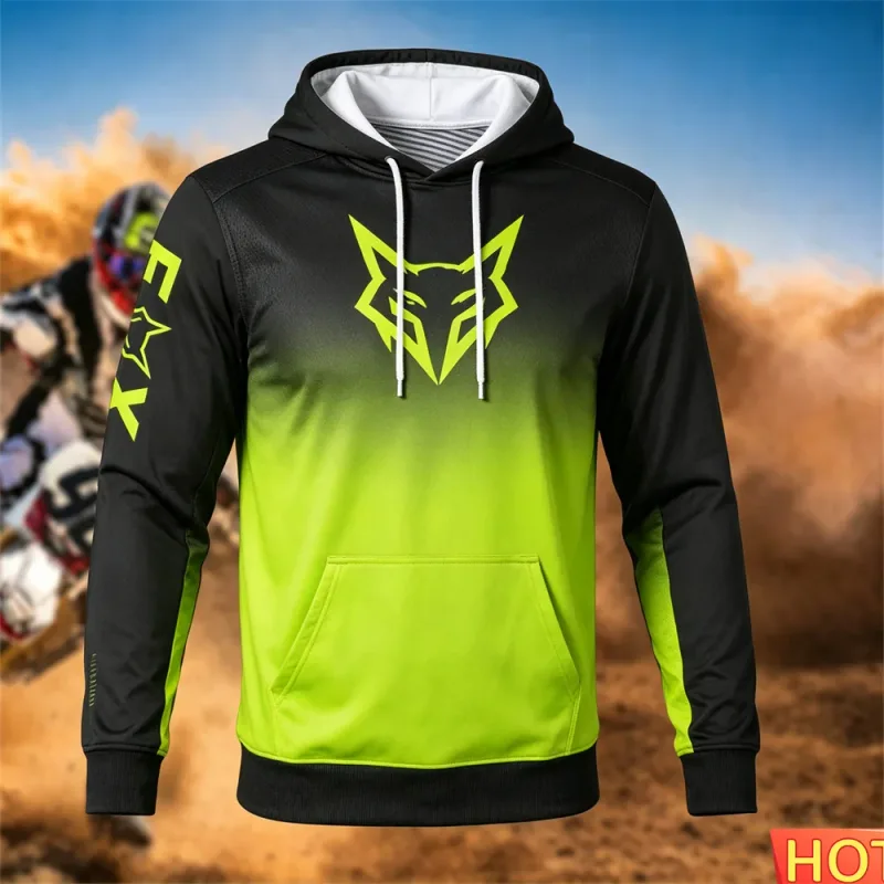 Autumn/Winter Men's Racing Hoodie Outdoor Cycling Hooded Pullover Fox Pattern Pocket Hoodie Sports Mga Motorcycle Hooded Sweatshirt — image 3