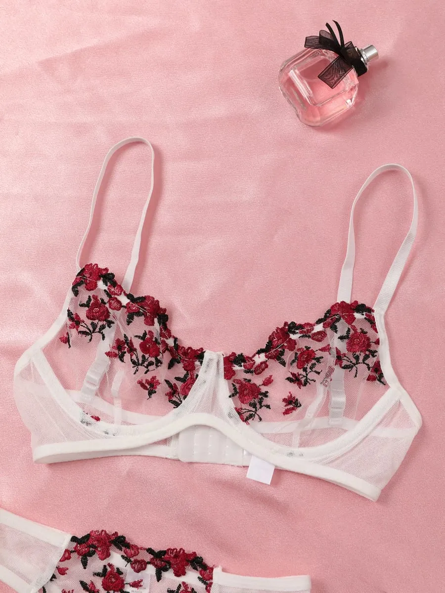 Sexy Lace Lingerie Bra And Panty Sets Women Underwear Flower Embroidery Bralette Set — image 4