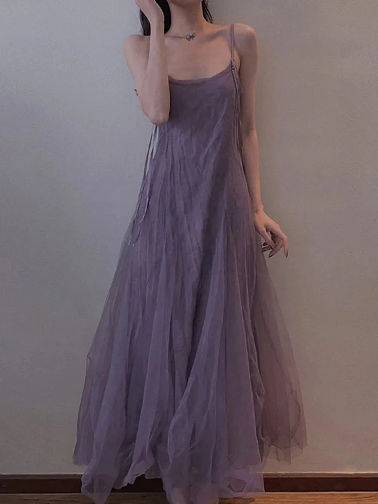 Vestido de malha roxa com efeito emagrecedor na altura do tornozelo com alça para mulheres plus size que esconde a barriga Vestido evasê estilo coreano... — image 2